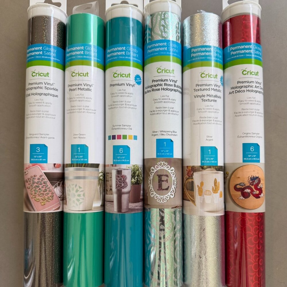 Cricut Permanent Vinyl Bundle – 6 Rolls Holographic & Metallic 12x48
